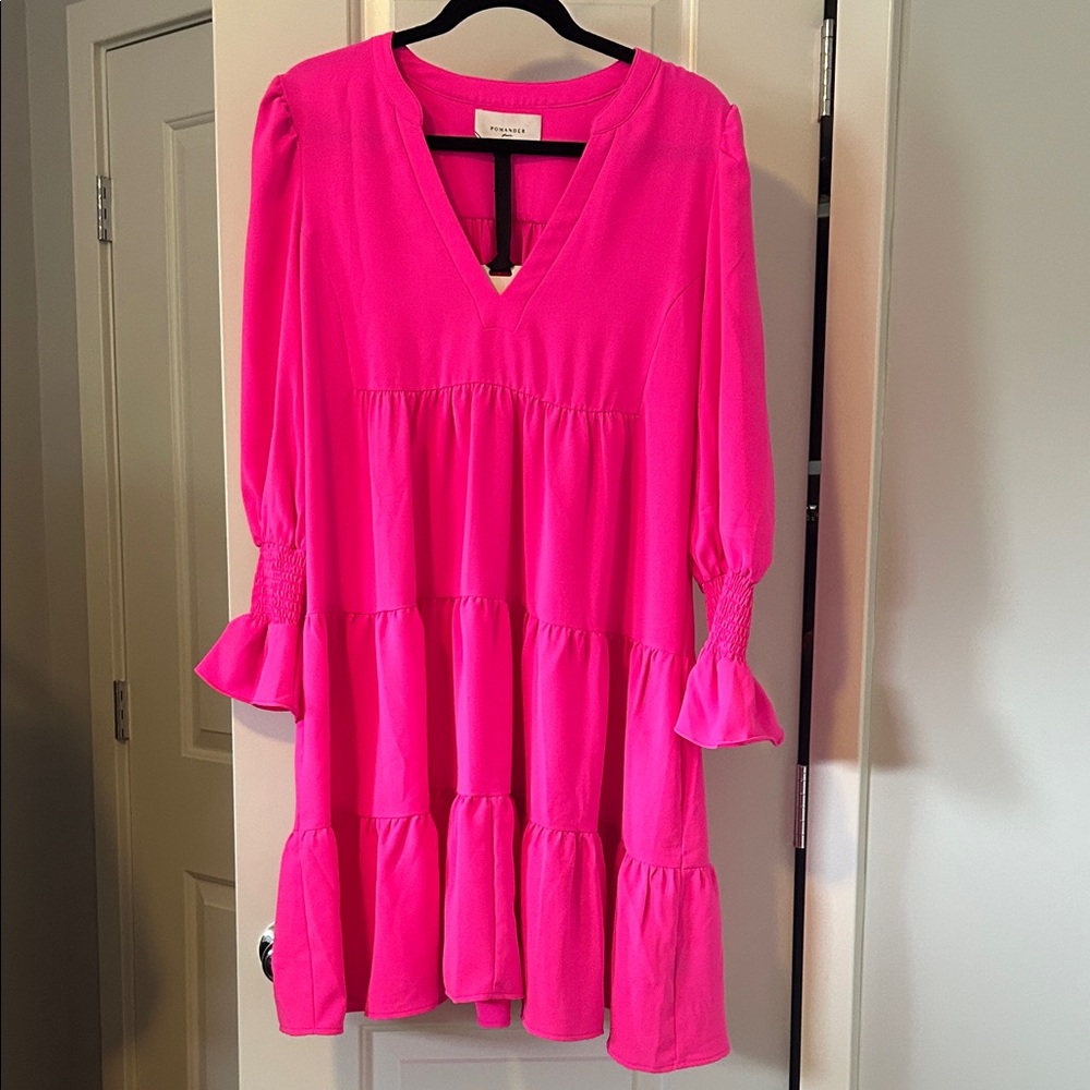 Tuckernuck Neon Pink Tiered V-Neck Mini Dress